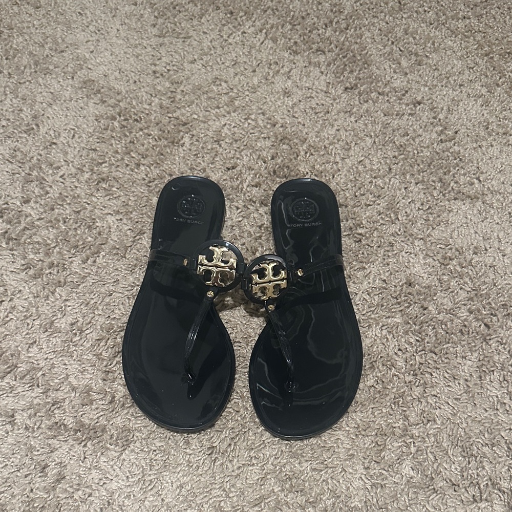 Tory Burch Black Sandals with Gold Accents